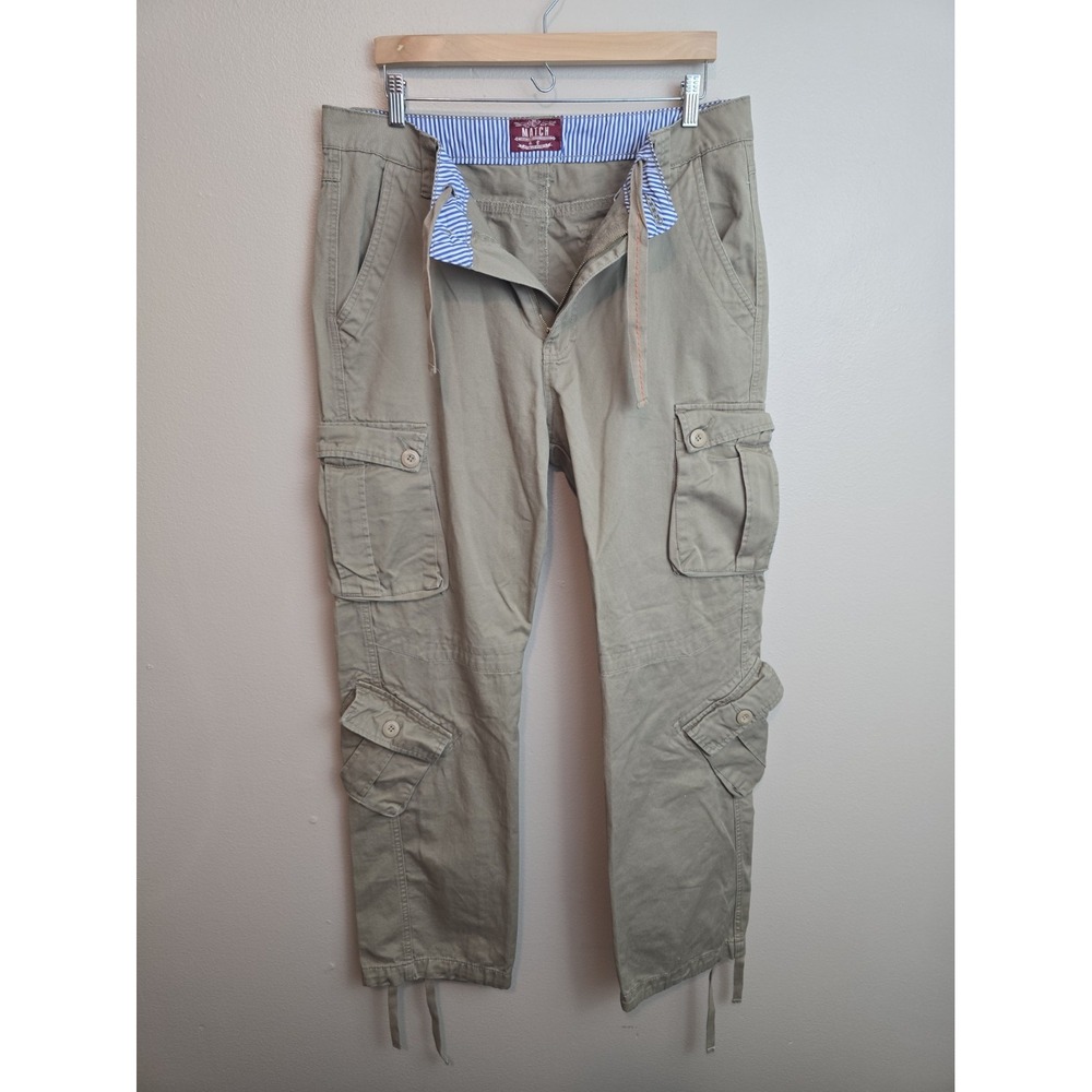 Match Pants Mens 36x33 Beige Cargo Canvas Drawstring Utility Workwear Gorpcore